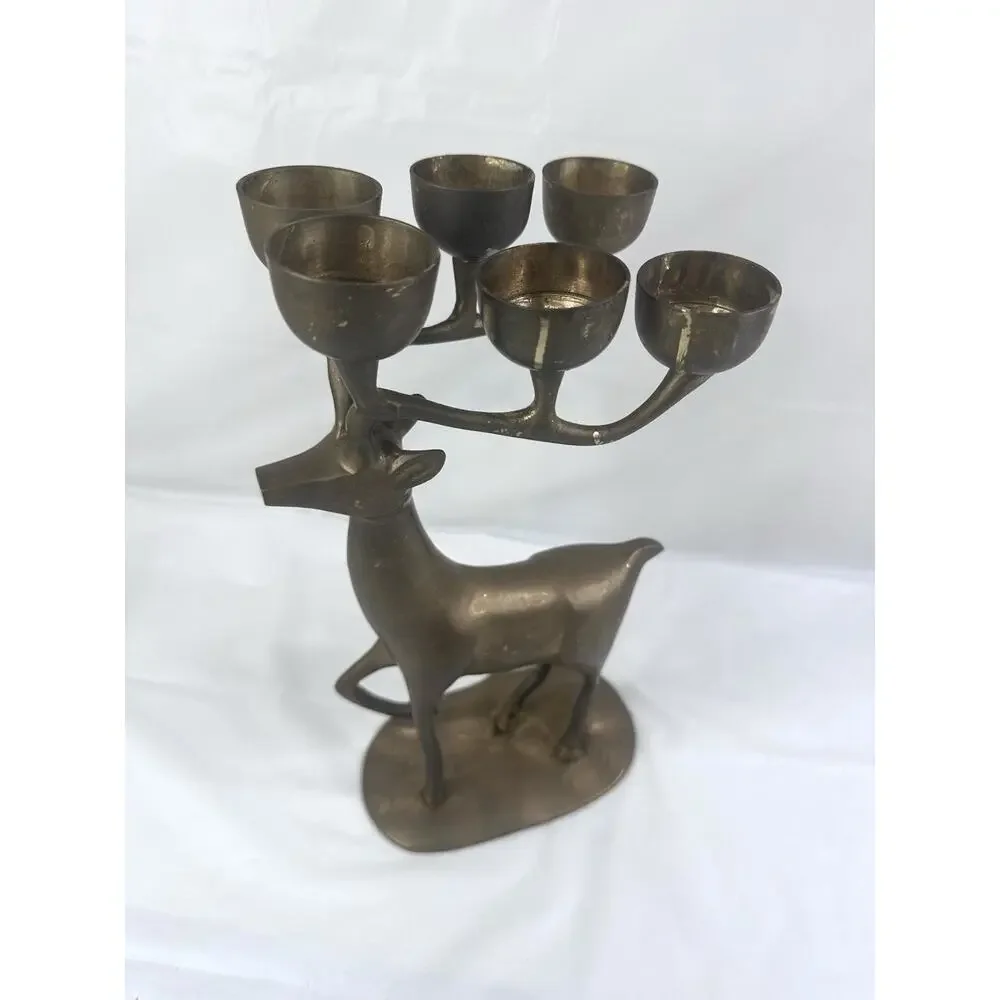 Brass Reindeer Candelabra Candle Christmas Holiday Decor Nostalgia Heavy